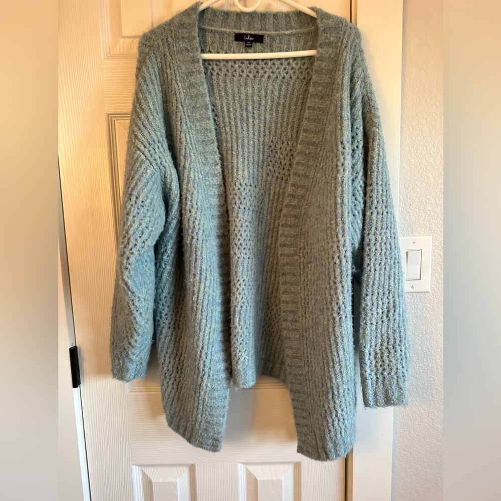 Lulus turquoise open knit sweater - Picture 2 of 5